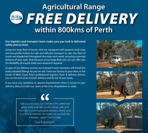 10500LTR Water Cartage Poly Tank with Free Perth Delivery <800 km