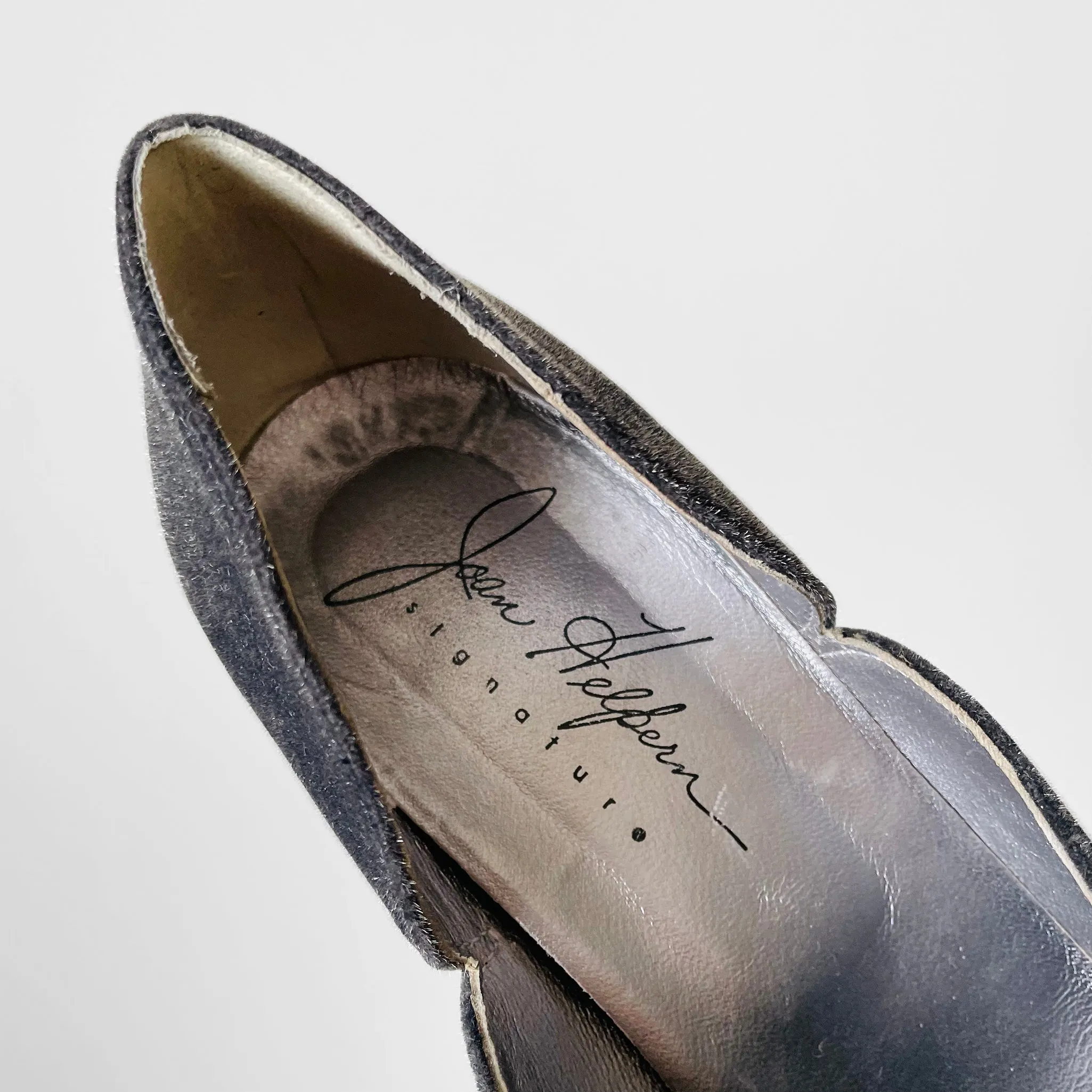 1980s Joan Helpern Charcoal Velvet Low Heel Slip-On Shoes - Sz. 8M