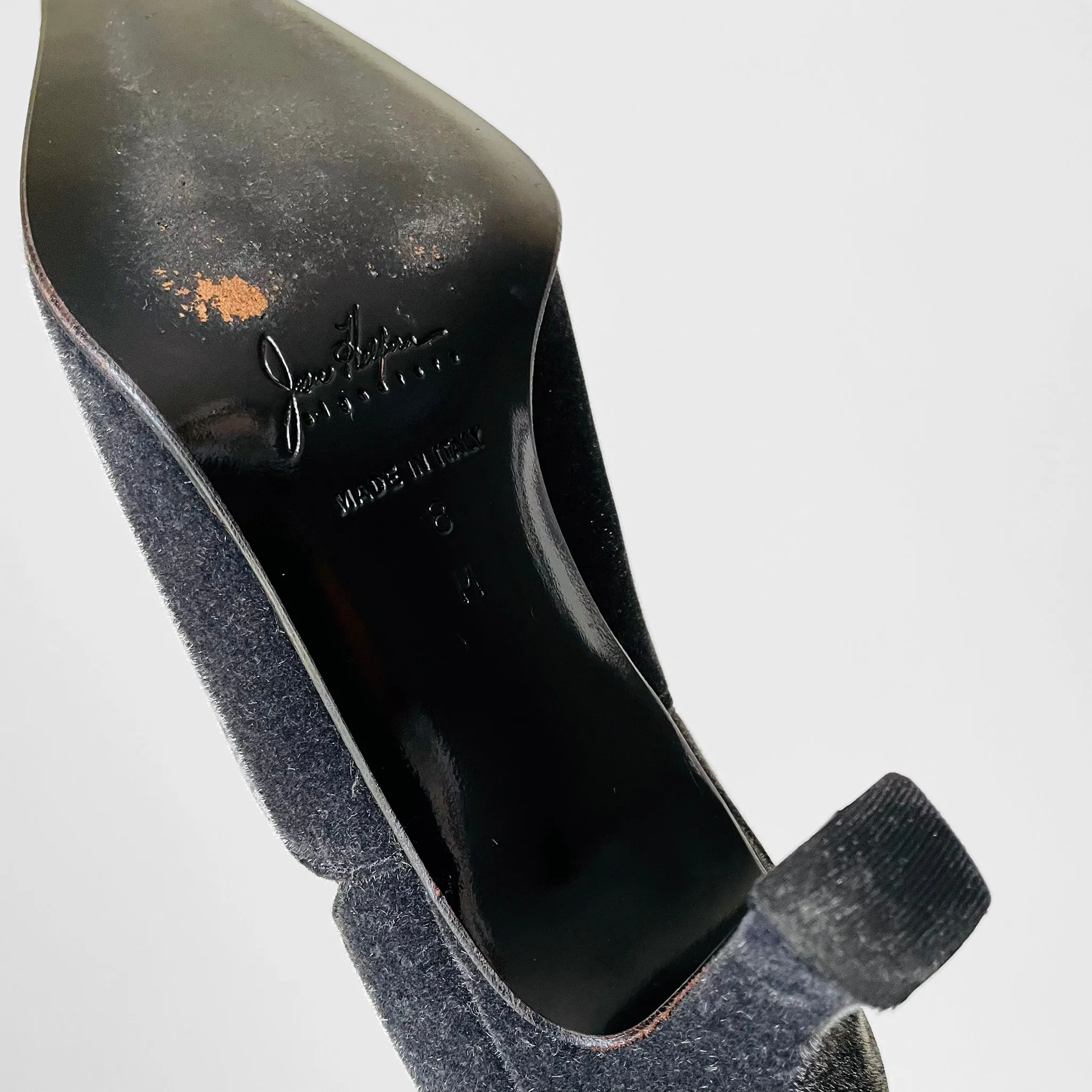 1980s Joan Helpern Charcoal Velvet Low Heel Slip-On Shoes - Sz. 8M