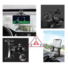3 in 1 Car GPS Smartphone Holder: Dashboard / Visor Clamp   AC Grid Clip for Goclever Quantum 470 Rugged Pro (2019) - Black