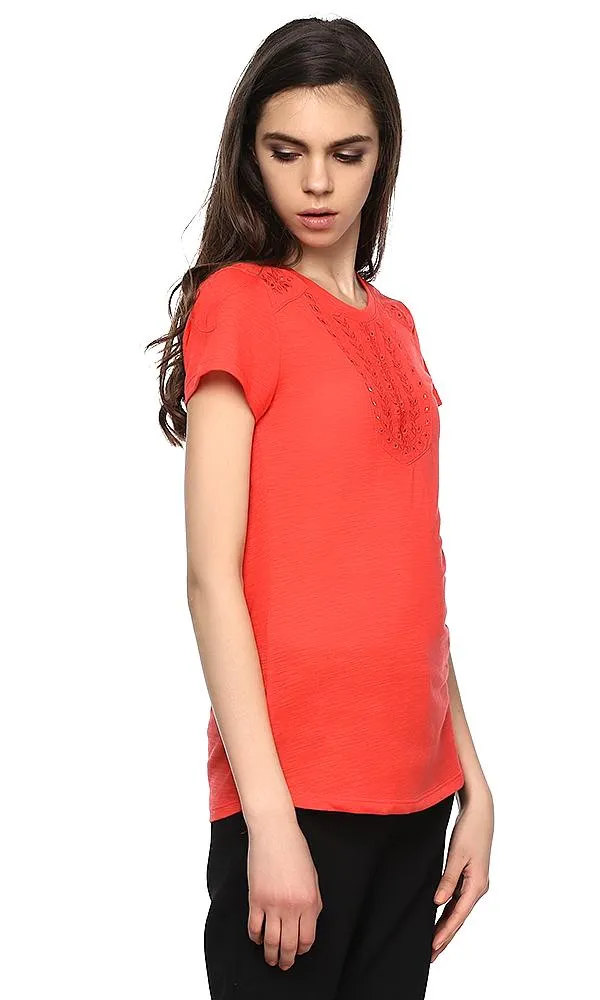 38853 Laser Cut Top - Coral Red