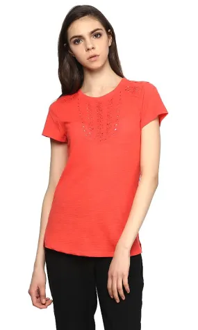 38853 Laser Cut Top - Coral Red