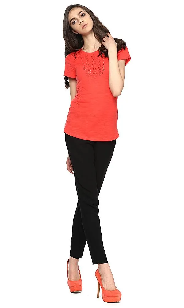 38853 Laser Cut Top - Coral Red
