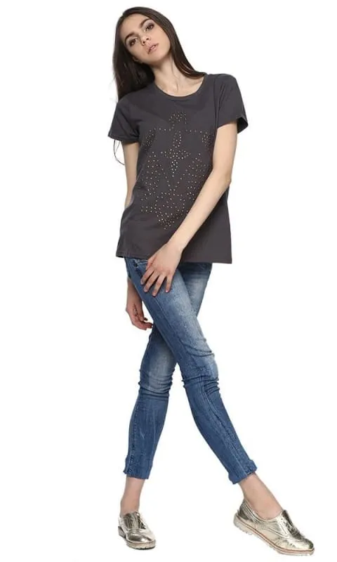 38949 Eagle Studded Heather T-Shirt - Heather Grey