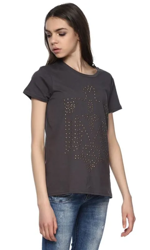38949 Eagle Studded Heather T-Shirt - Heather Grey