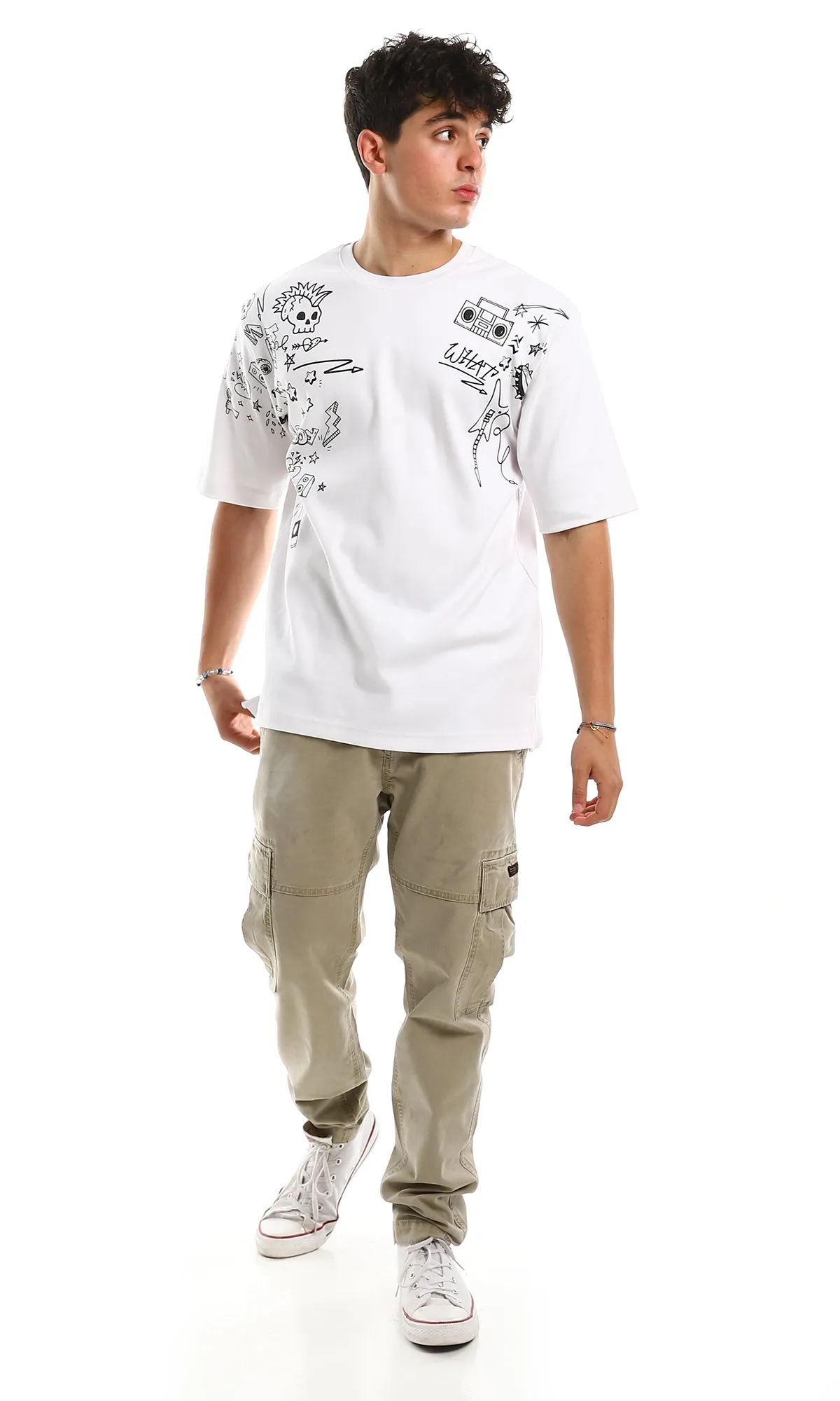 97434 Trendy Print Short Sleeves White Casual Tee