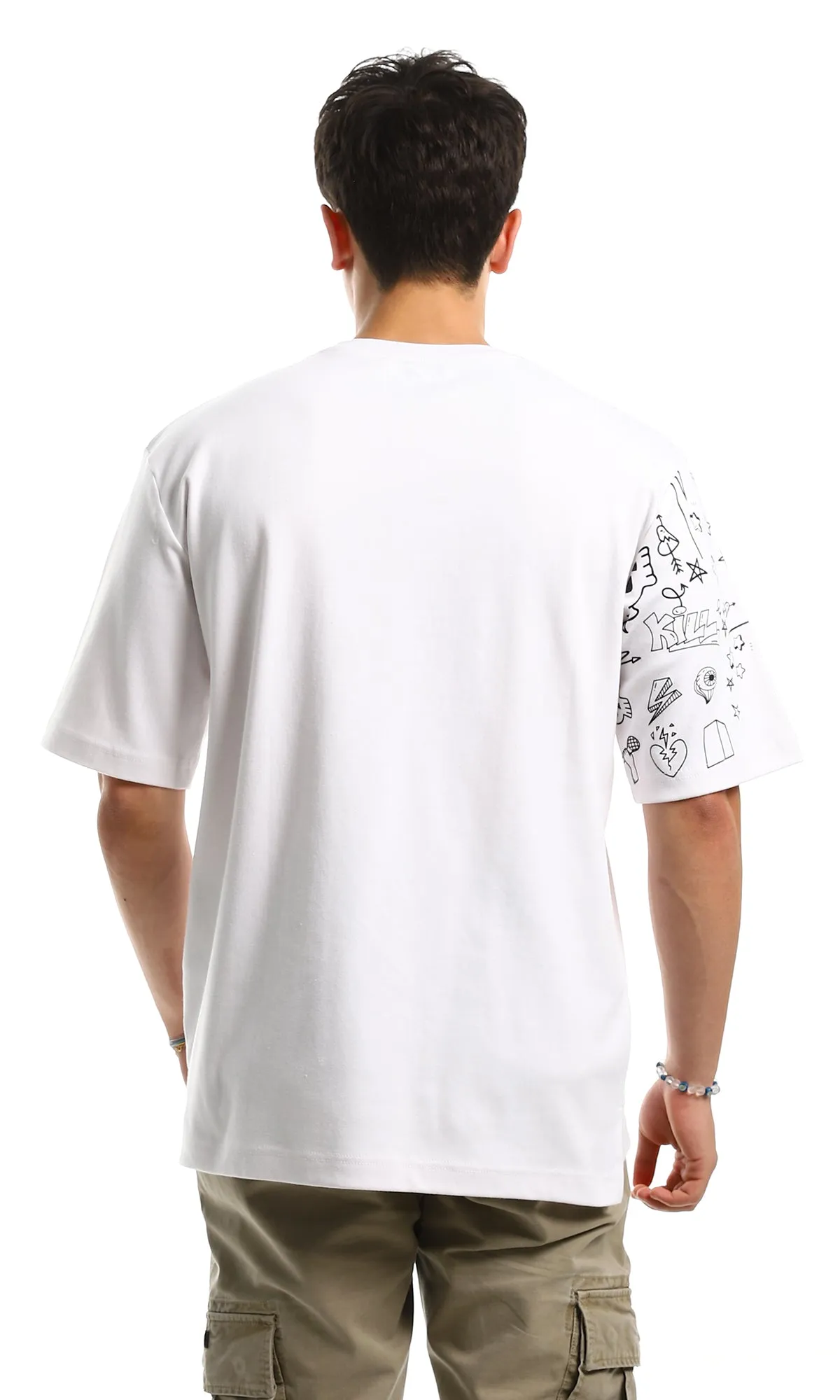 97434 Trendy Print Short Sleeves White Casual Tee