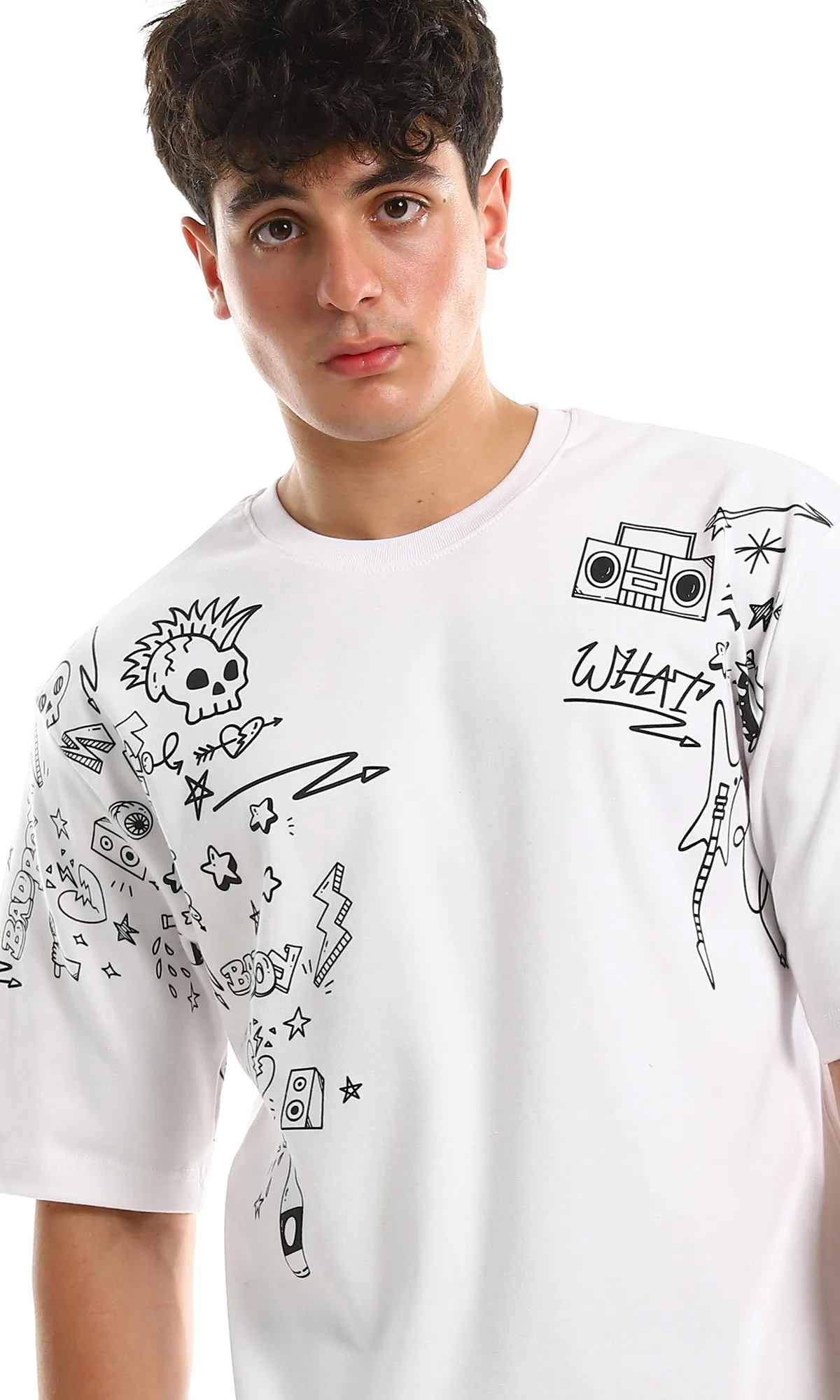 97434 Trendy Print Short Sleeves White Casual Tee