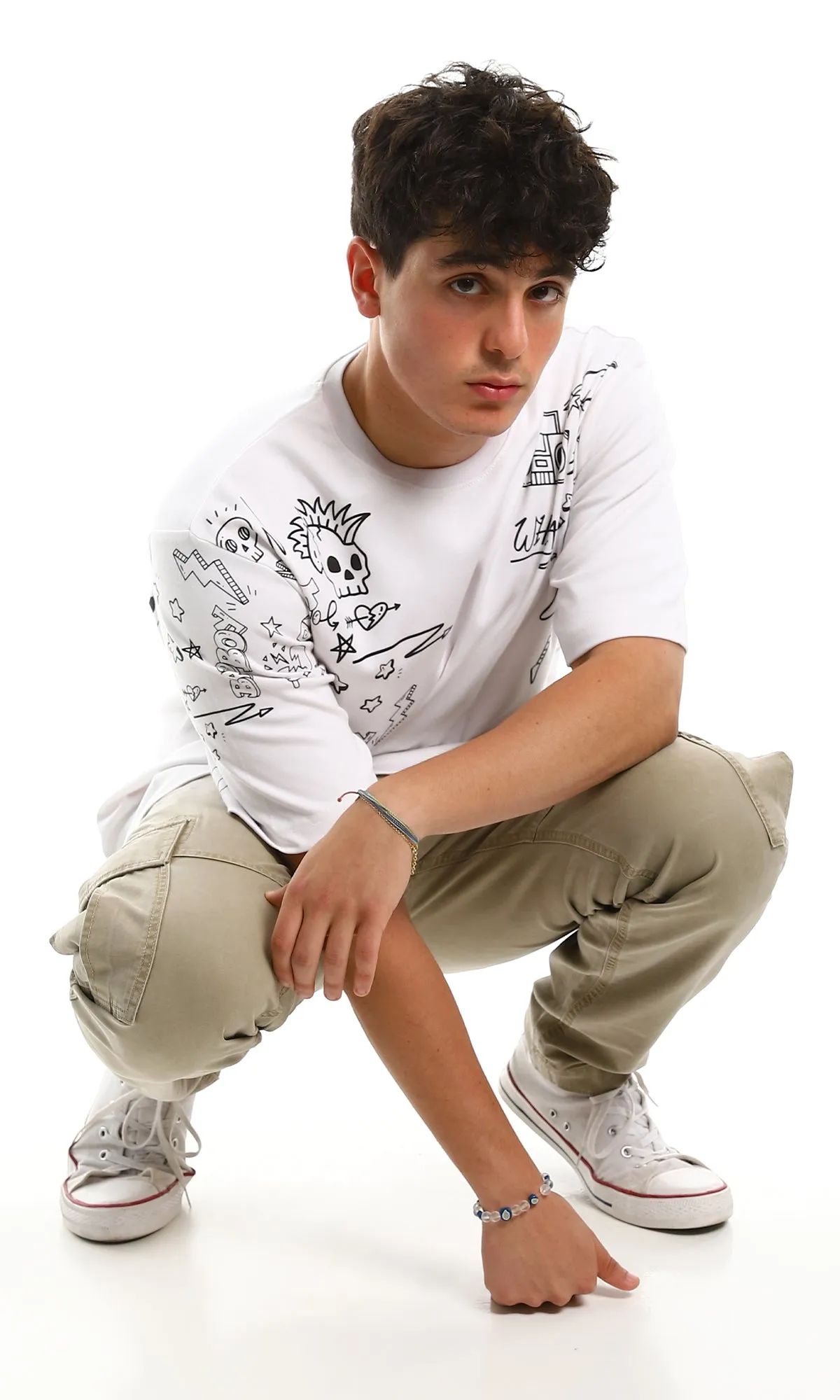 97434 Trendy Print Short Sleeves White Casual Tee