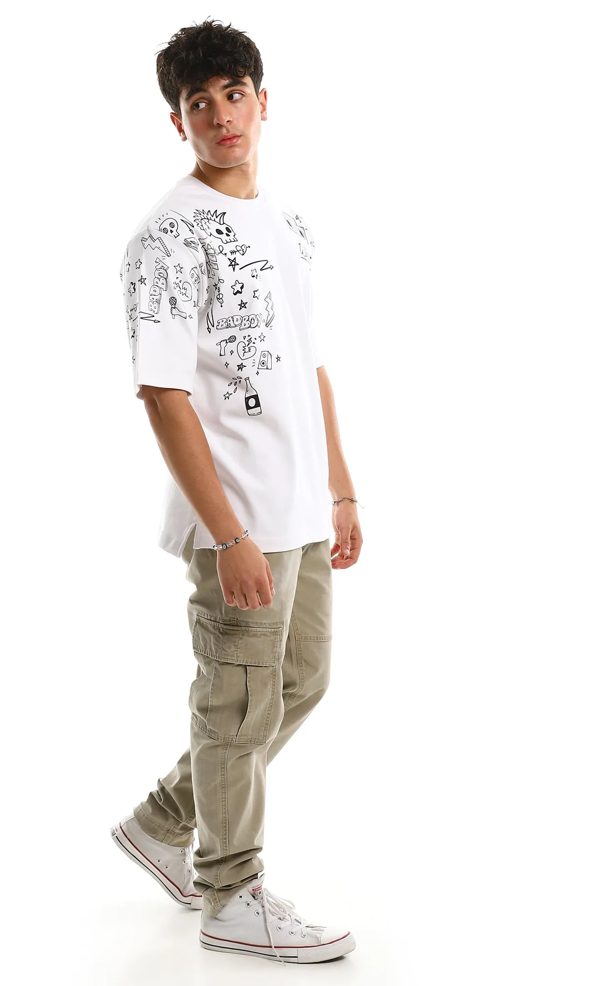 97434 Trendy Print Short Sleeves White Casual Tee