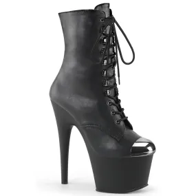 ADORE-1020ESC Black Faux Leather Steel Toe Stripper Bootie