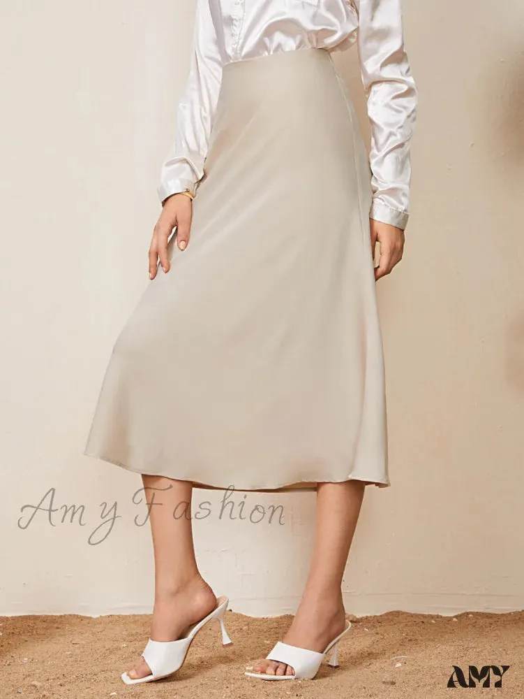 Amy Fashion - Solid High Waist Satin Skirt Workwear