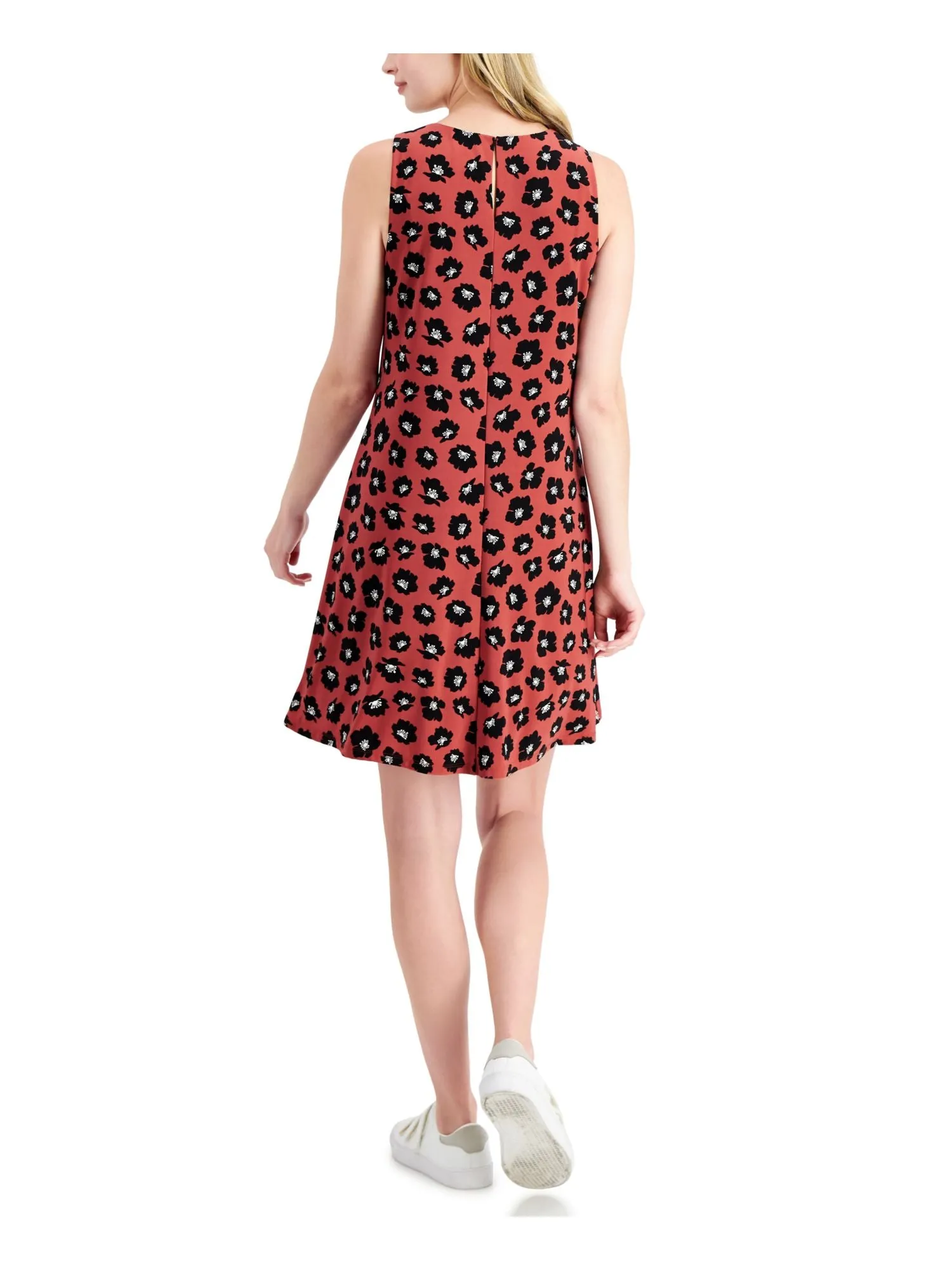 ANNE KLEIN Womens Stretch Printed Sleeveless Jewel Neck Above The Knee Fit   Flare Dress