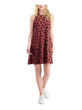 ANNE KLEIN Womens Stretch Printed Sleeveless Jewel Neck Above The Knee Fit   Flare Dress