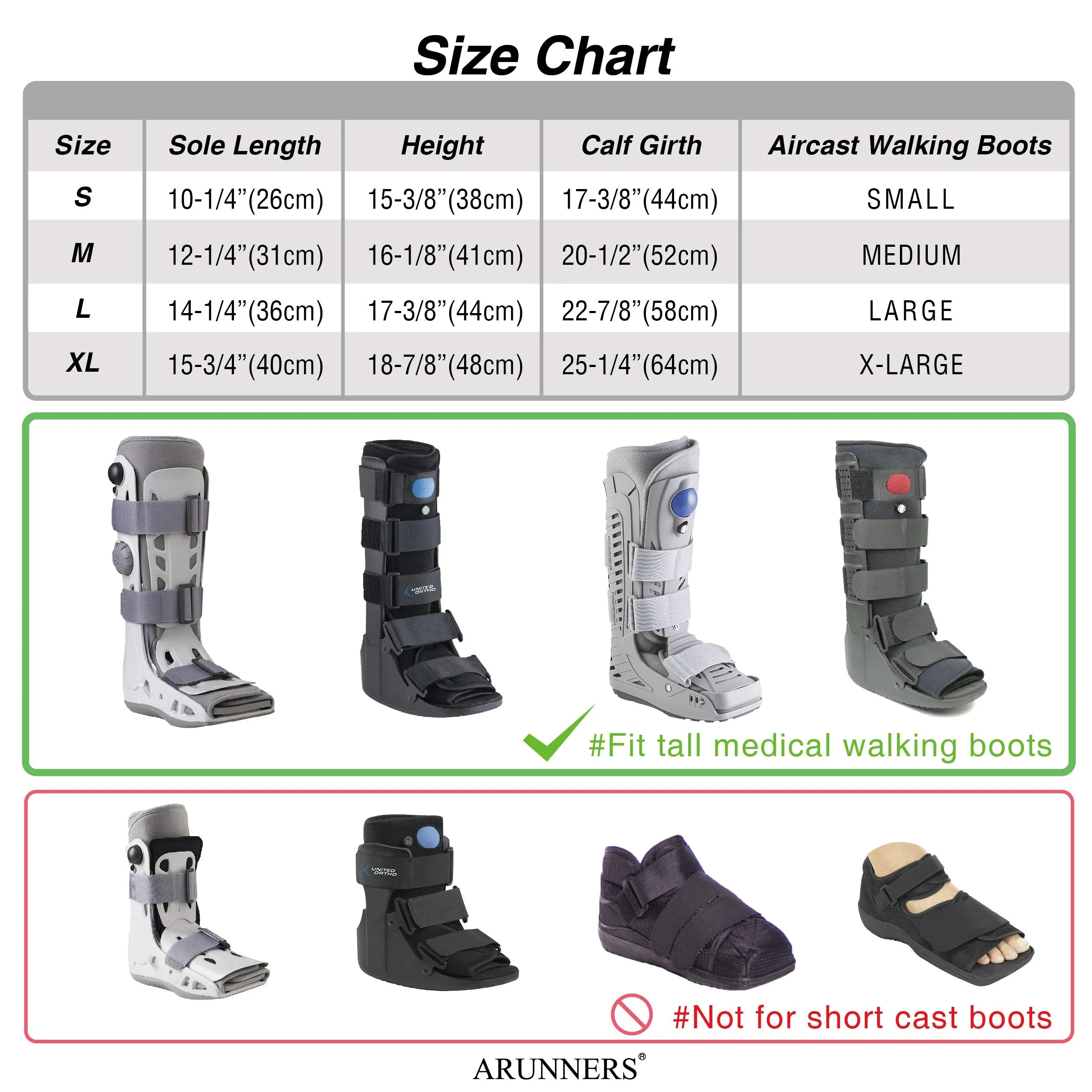 ARUNNERS Walking Boot Cover for Medical Brace Orthopedic and Fracture Cast with Integrative Slip-Resistant Rubber Sole (Black, Tall, Medium) Medium (Pack of 1)