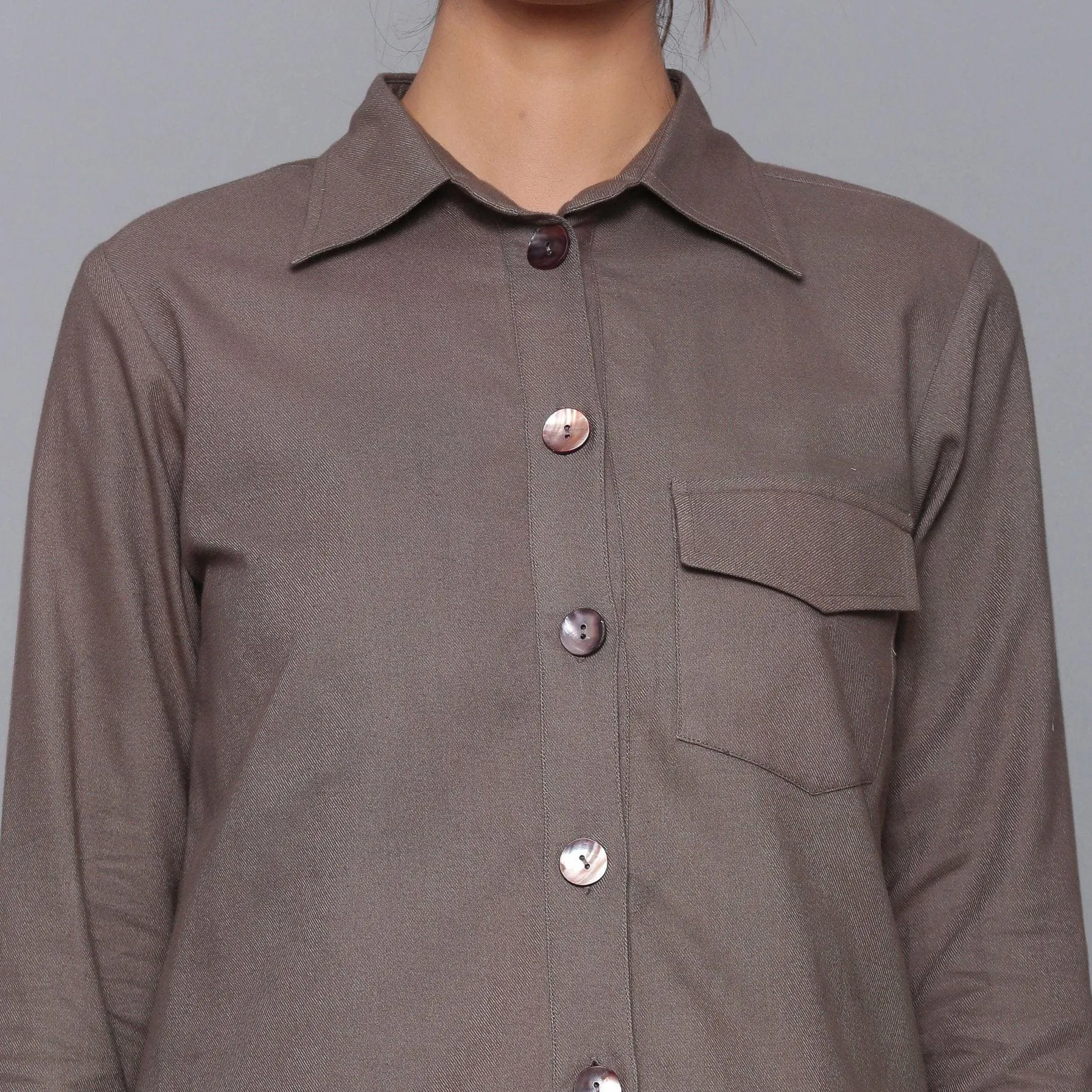 Ash Grey Warm Cotton Flannel Shirt Jacket