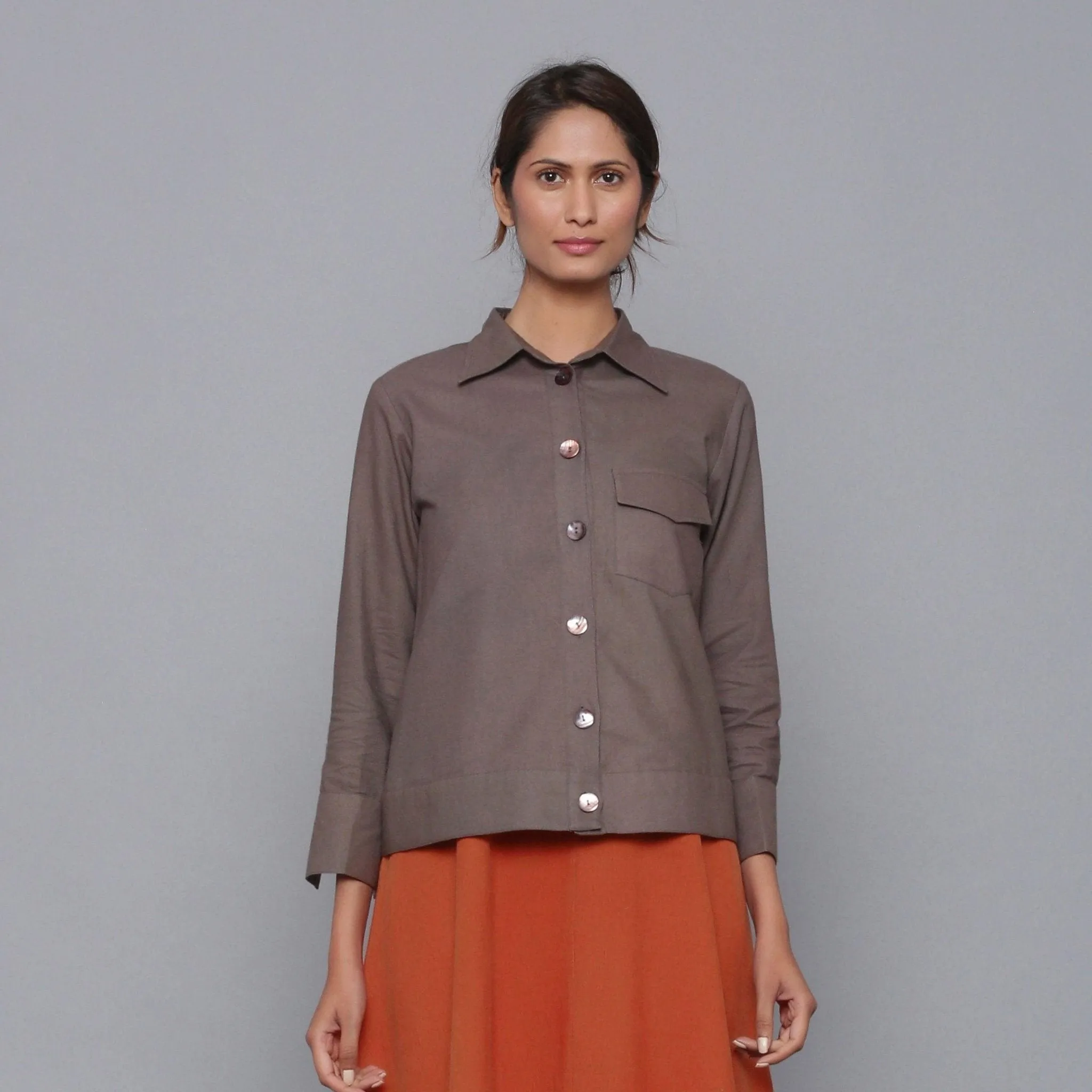 Ash Grey Warm Cotton Flannel Shirt Jacket