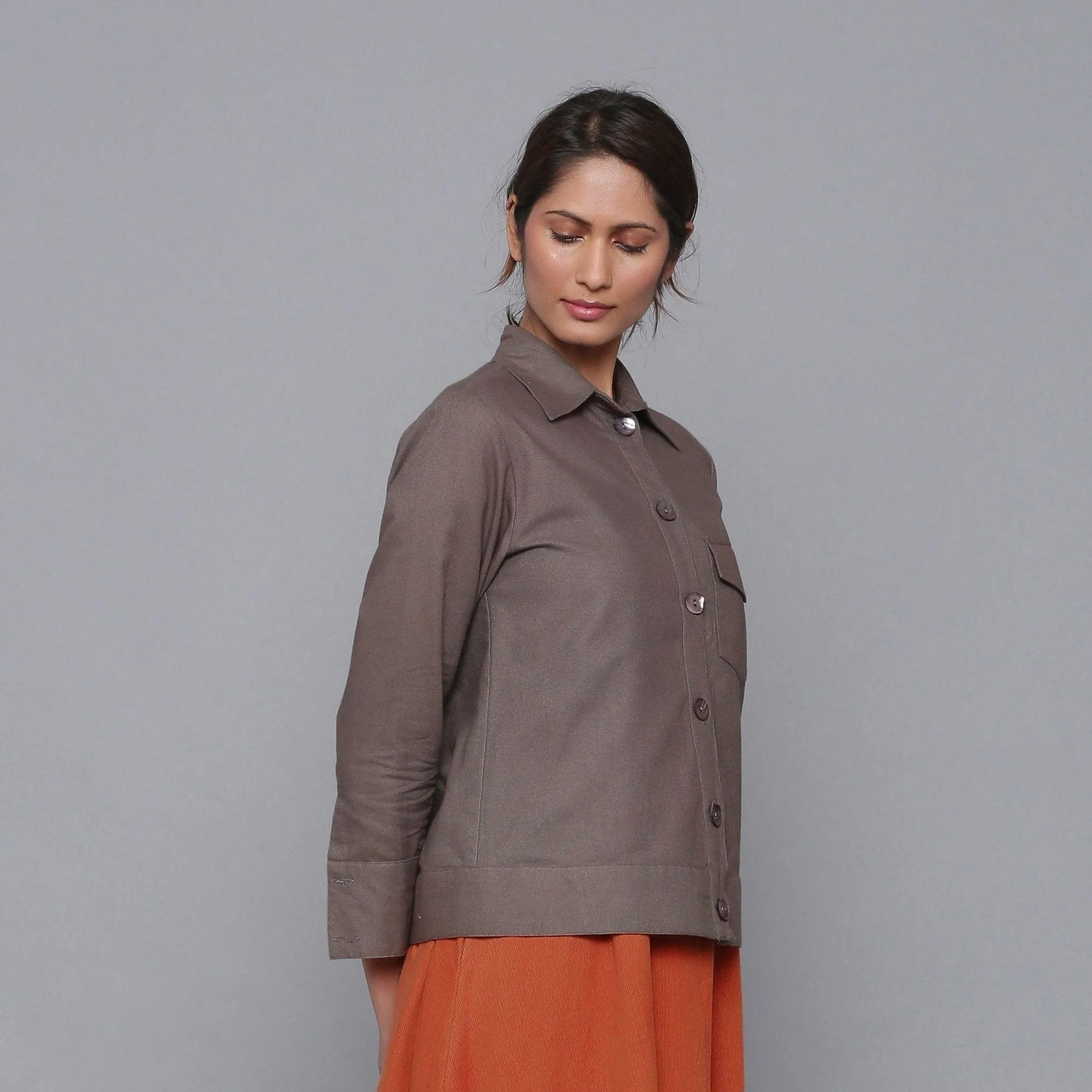 Ash Grey Warm Cotton Flannel Shirt Jacket