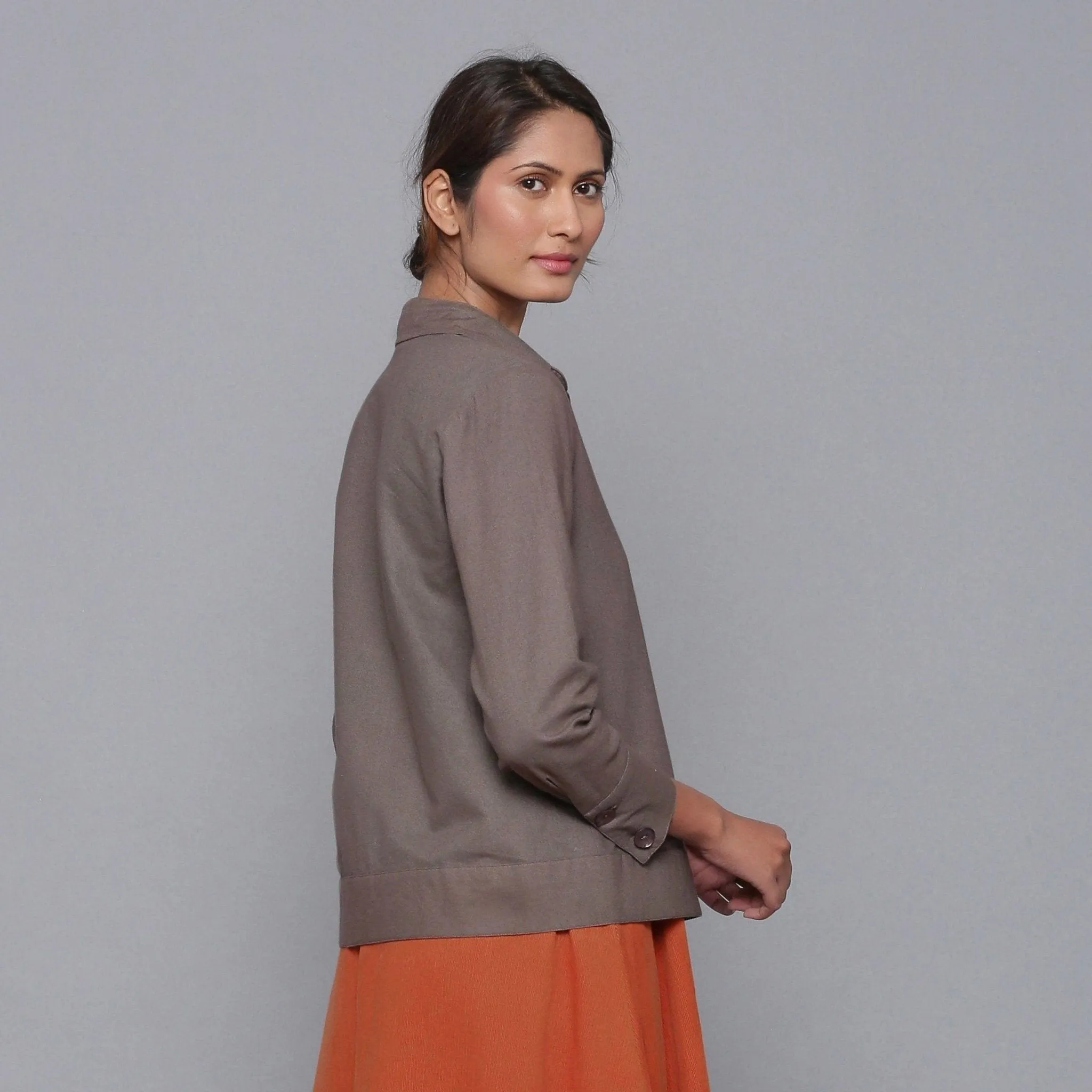 Ash Grey Warm Cotton Flannel Shirt Jacket