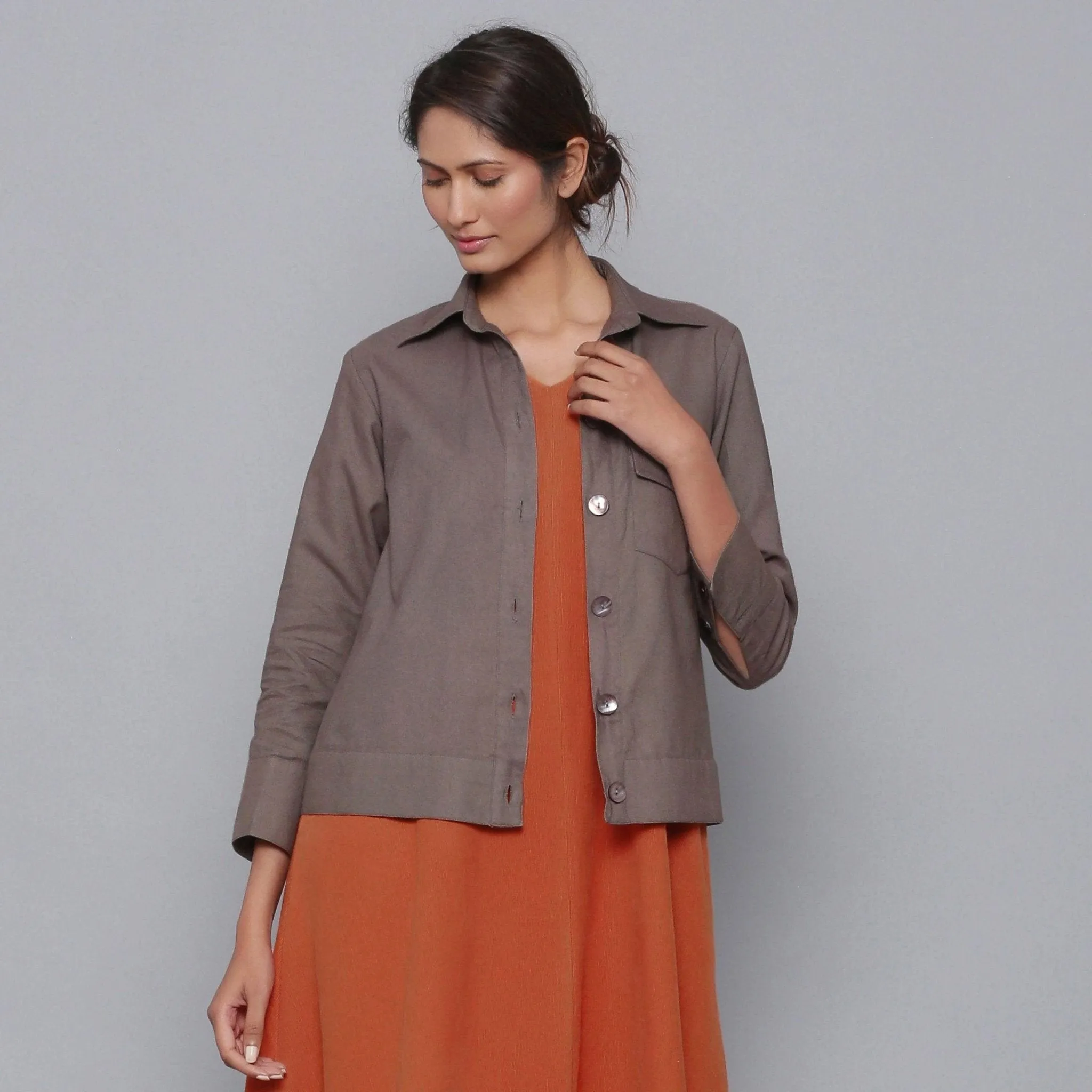 Ash Grey Warm Cotton Flannel Shirt Jacket