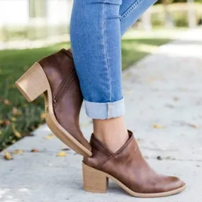 Autumn Women Shoes Retro High Heel Ankle Boots Female Block Mid Heels