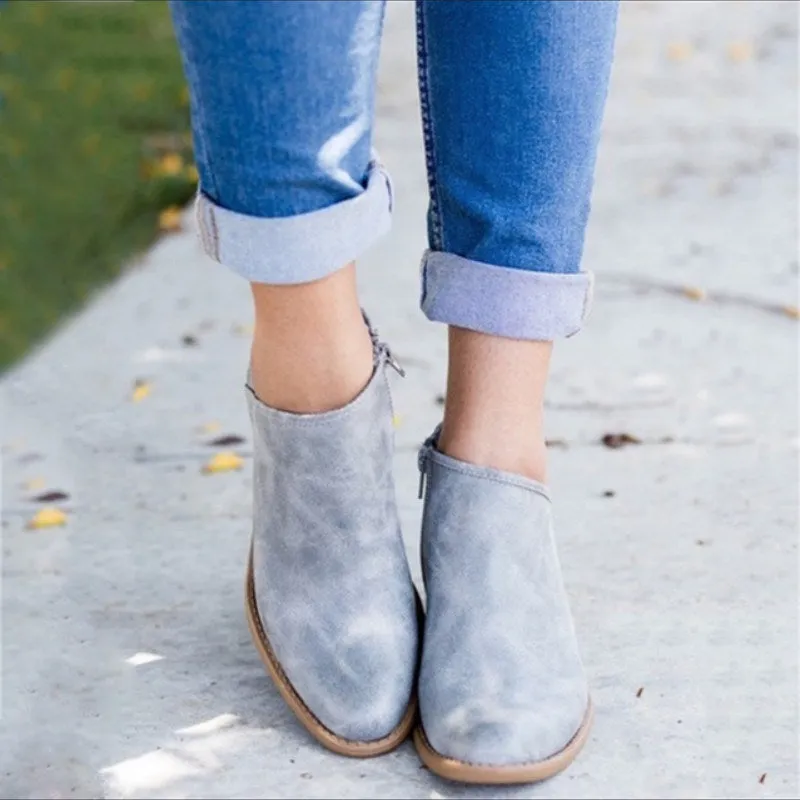 Autumn Women Shoes Retro High Heel Ankle Boots Female Block Mid Heels