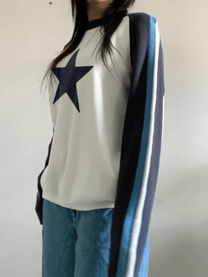 Back To School Sonicelife Raglan Sleeve Star Print Pullover Sweater