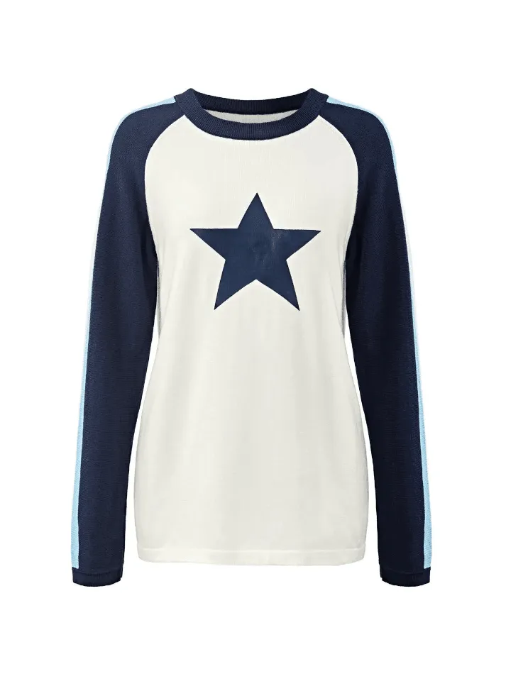 Back To School Sonicelife Raglan Sleeve Star Print Pullover Sweater