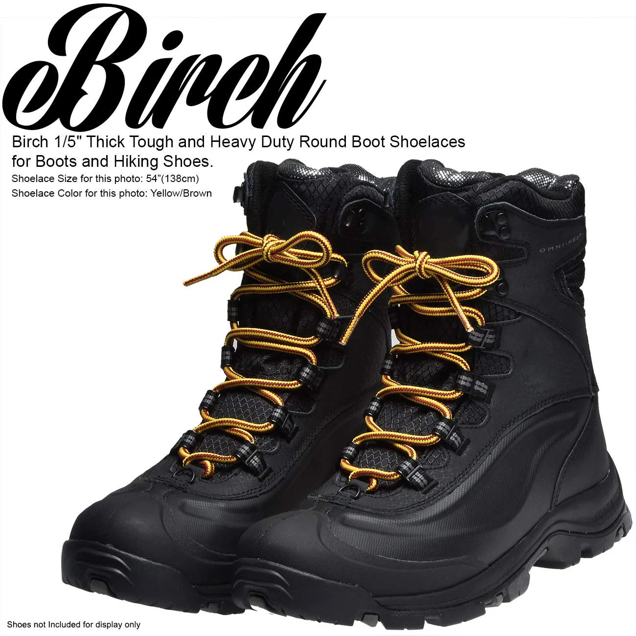 Birch 1/5" Thick Tough and Heavy Duty Round Boot Shoelaces for Boots and Hiking Shoes. 45"(115cm)-S Black/Brown
