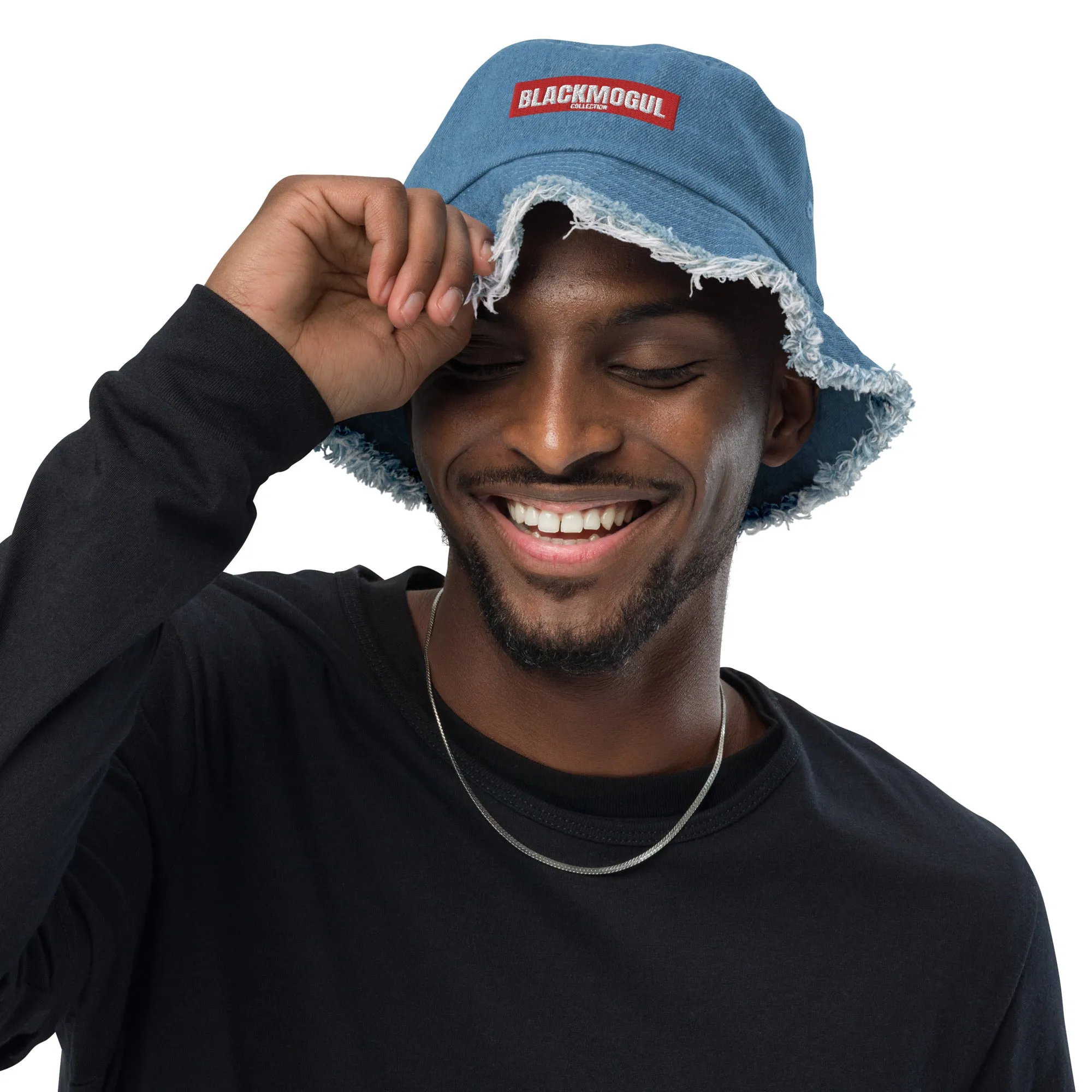Black Mogul Supreme Distressed denim bucket hat