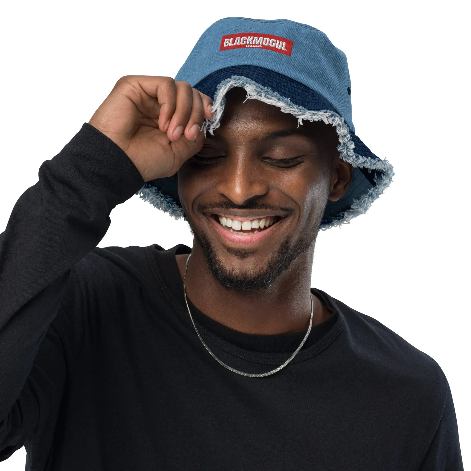 Black Mogul Supreme Distressed denim bucket hat
