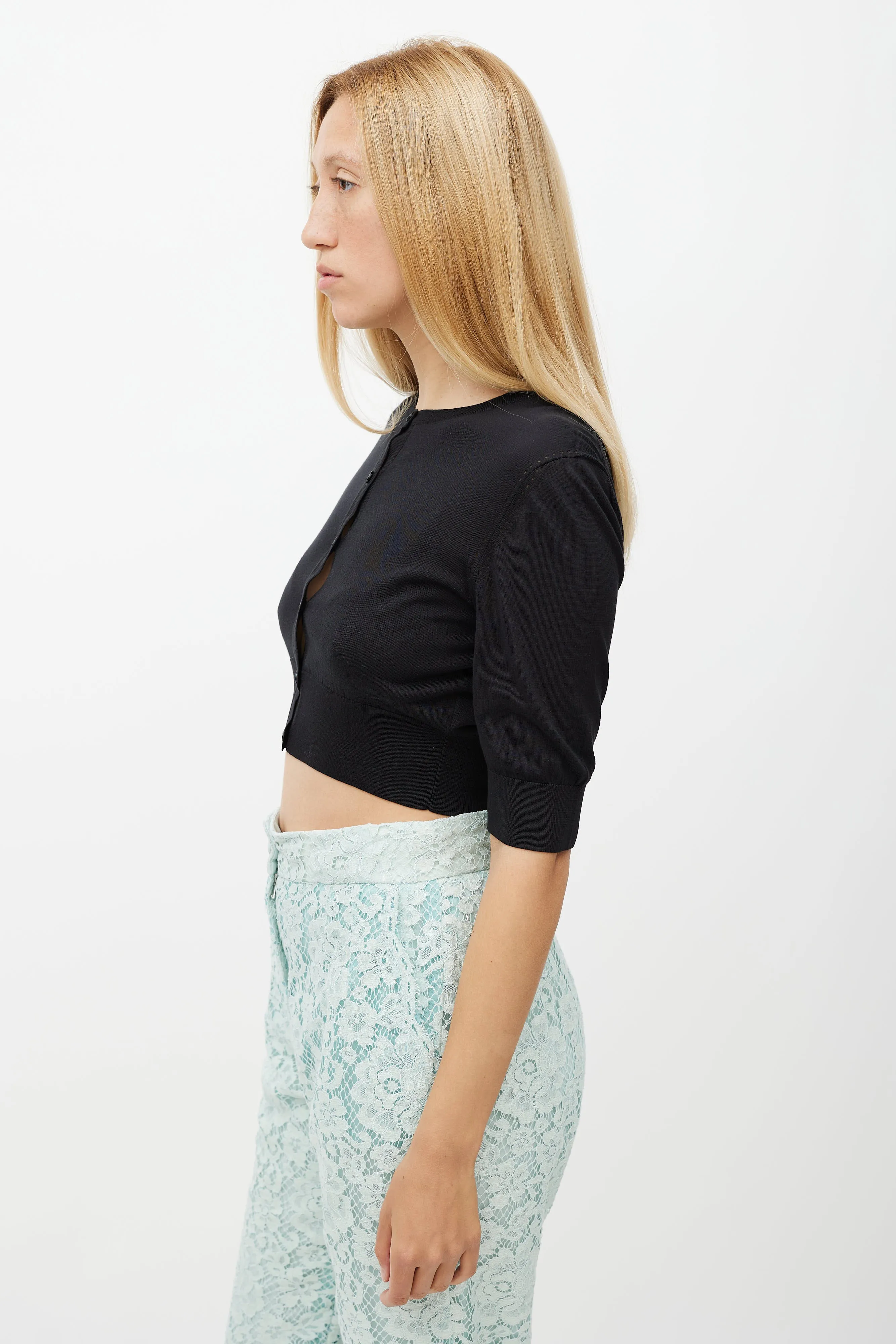 Black Silk Cropped Cardigan