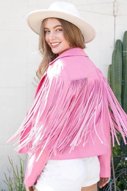 Blue B Faux Leather Moto Fringe Jacket