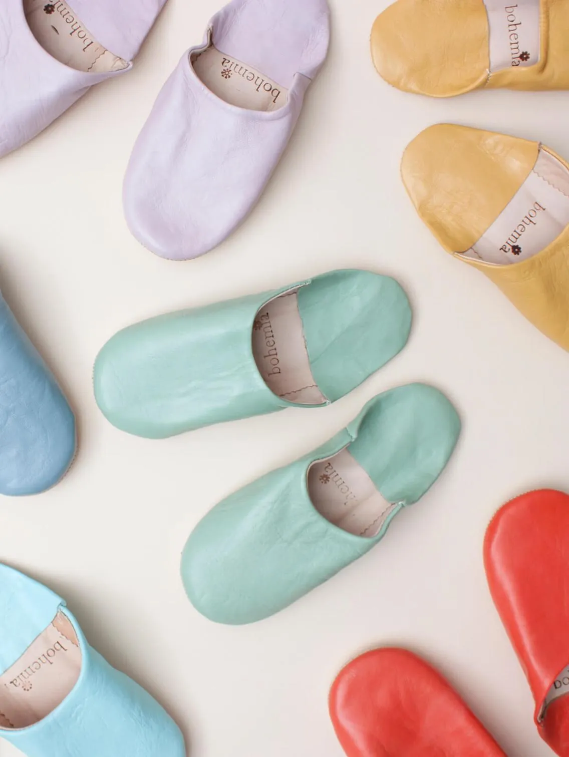 Bohemia Leather Babouche Slippers, Duck Egg