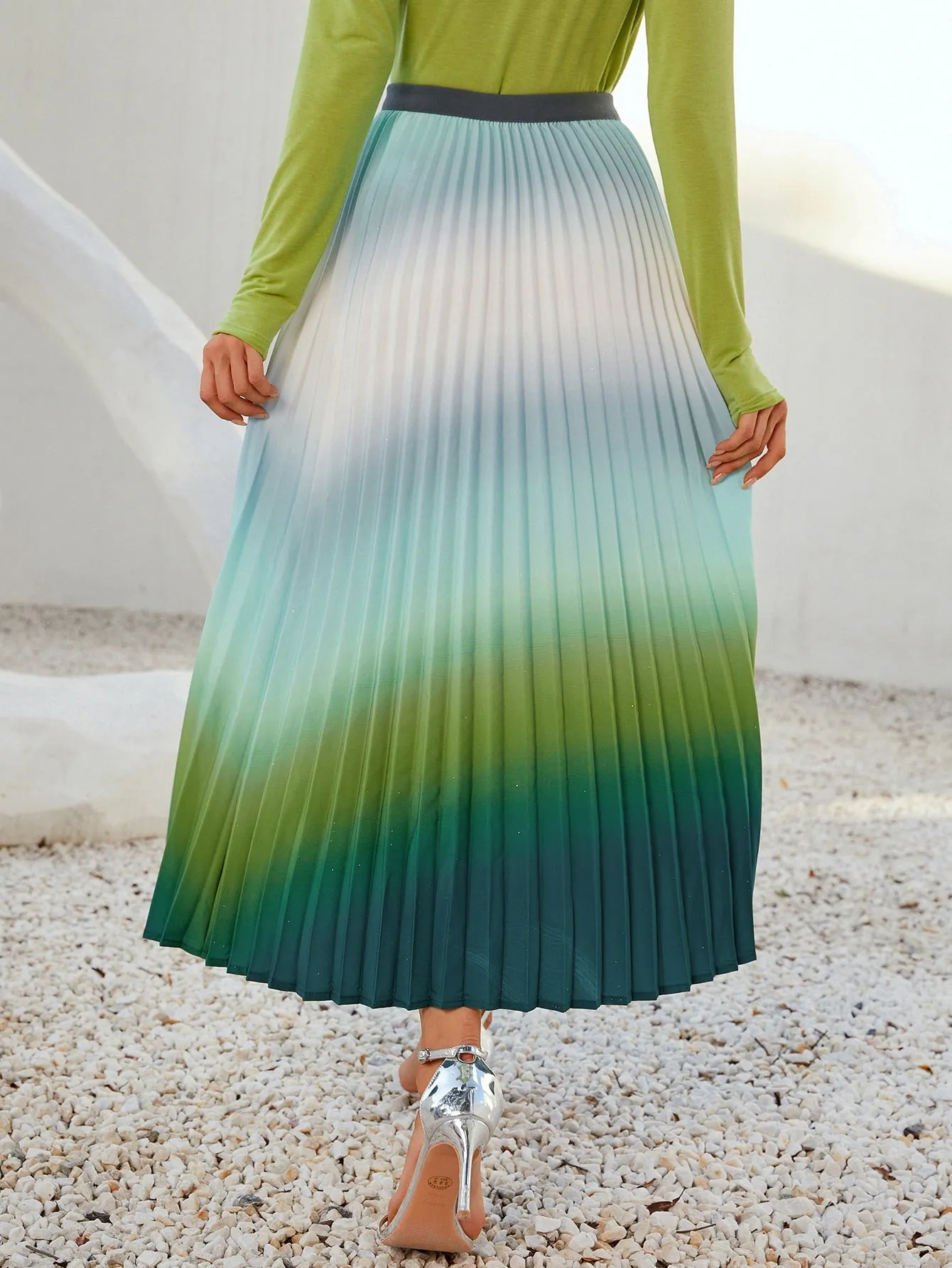 Boho Ombre Pleated High Waist Long Women Skirt
