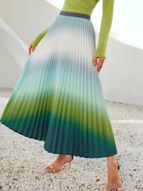 Boho Ombre Pleated High Waist Long Women Skirt