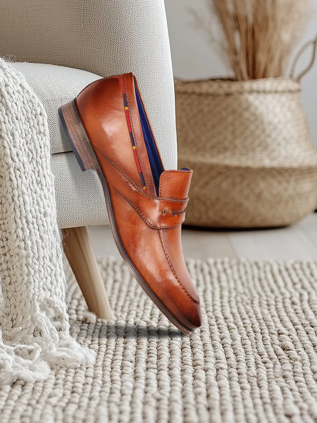 bugatti Cognac Premium Leather Formal Slip-Ons
