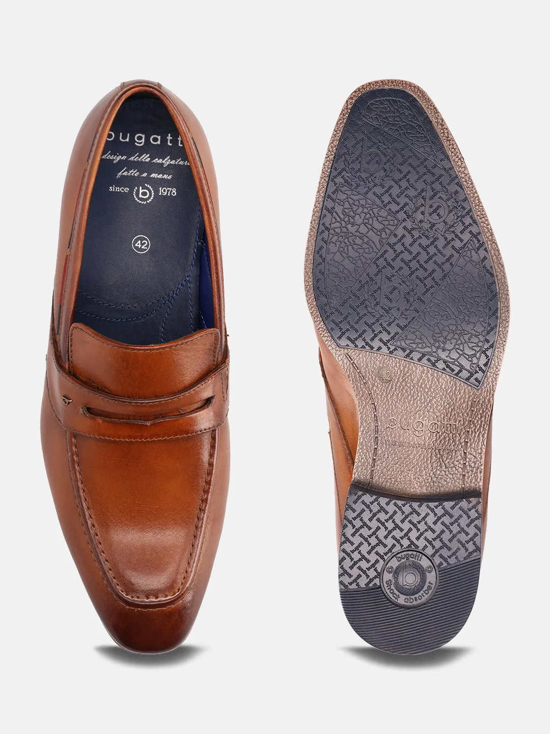 bugatti Cognac Premium Leather Formal Slip-Ons