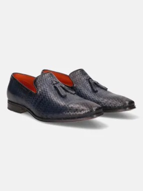 bugatti Dark Blue Premium Leather Formal Slip-Ons