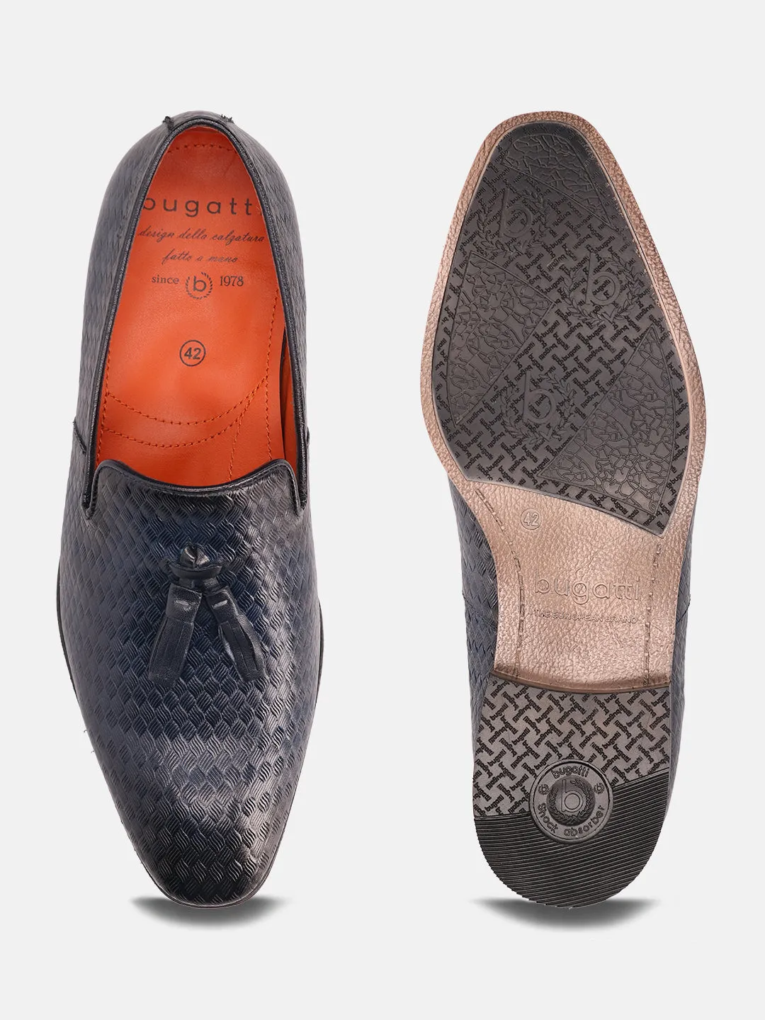 bugatti Dark Blue Premium Leather Formal Slip-Ons