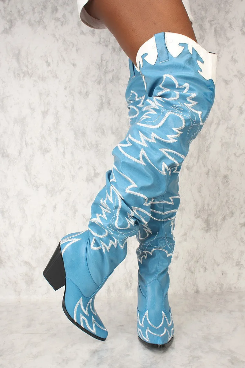 Cape Robbin Kelsey-21 BLUE STITCH ROCK STAR WESTERN POINTED OVER KNEE BOOT (10)