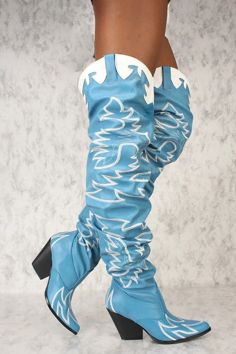 Cape Robbin Kelsey-21 BLUE STITCH ROCK STAR WESTERN POINTED OVER KNEE BOOT (10)