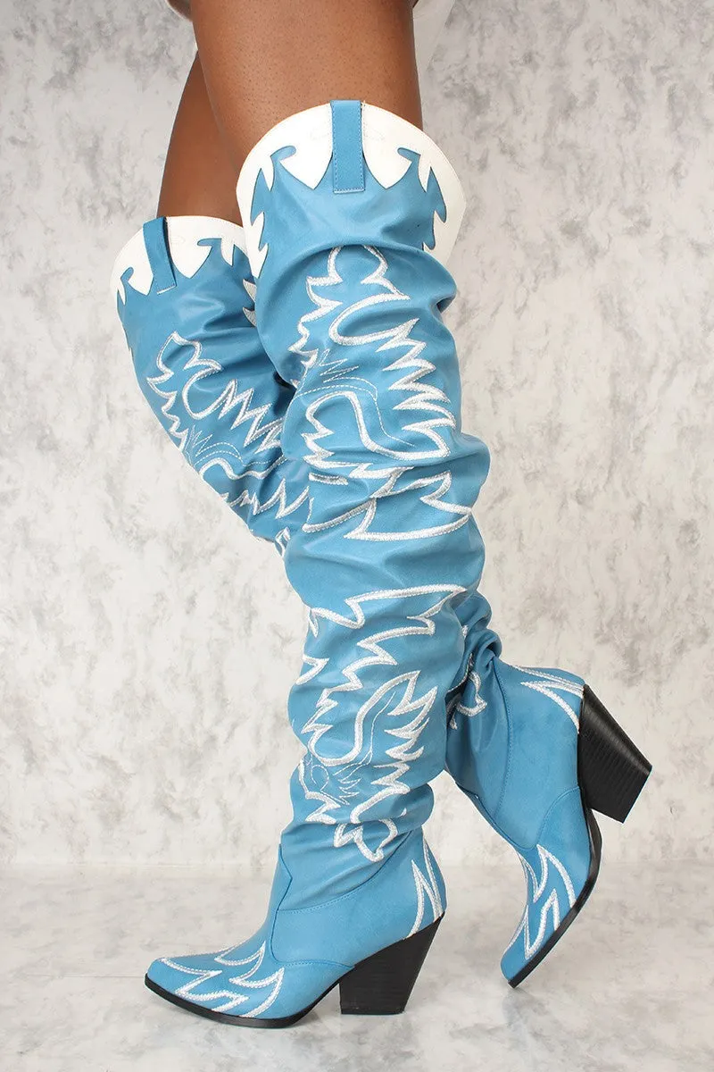 Cape Robbin Kelsey-21 BLUE STITCH ROCK STAR WESTERN POINTED OVER KNEE BOOT (10)