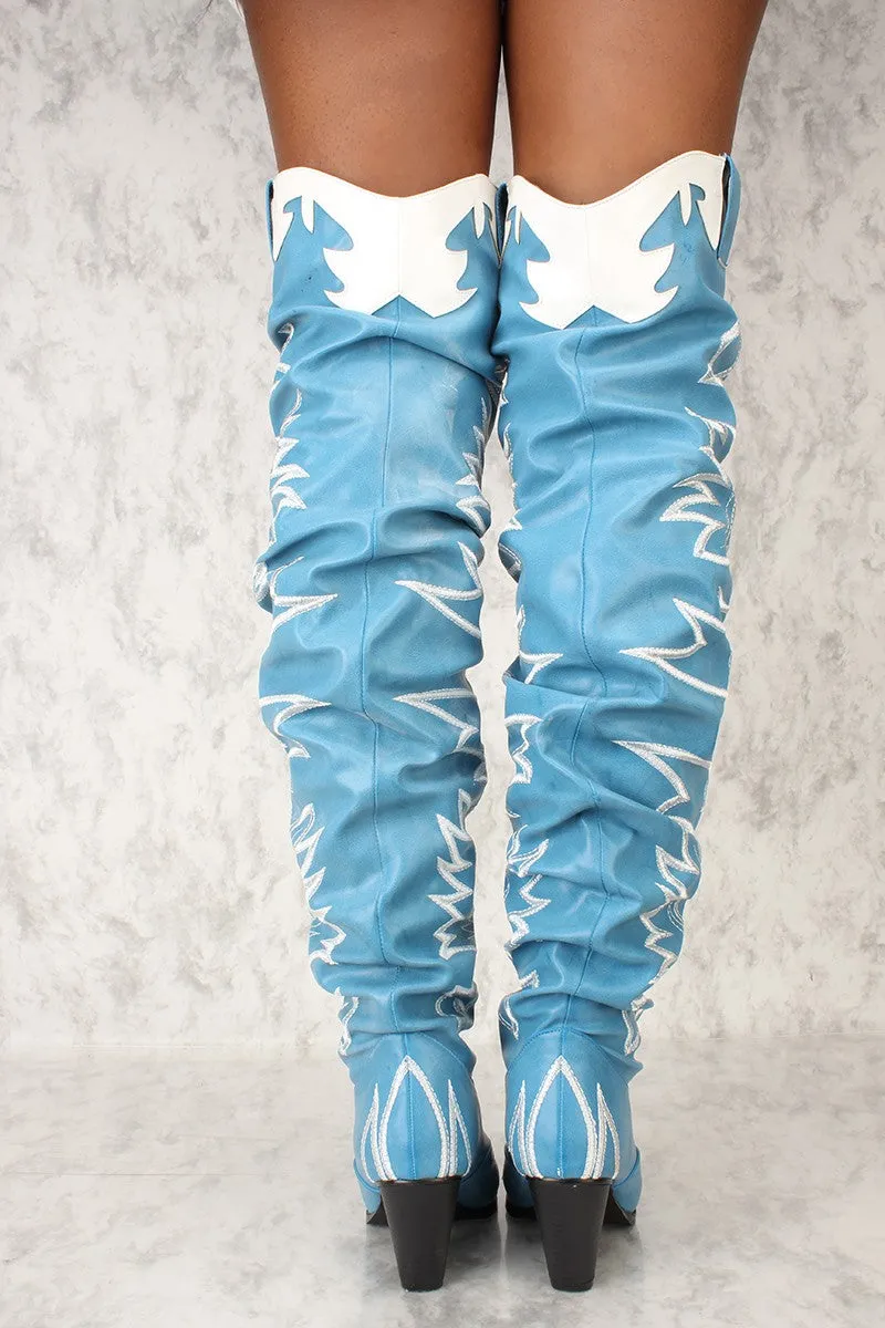Cape Robbin Kelsey-21 BLUE STITCH ROCK STAR WESTERN POINTED OVER KNEE BOOT (10)