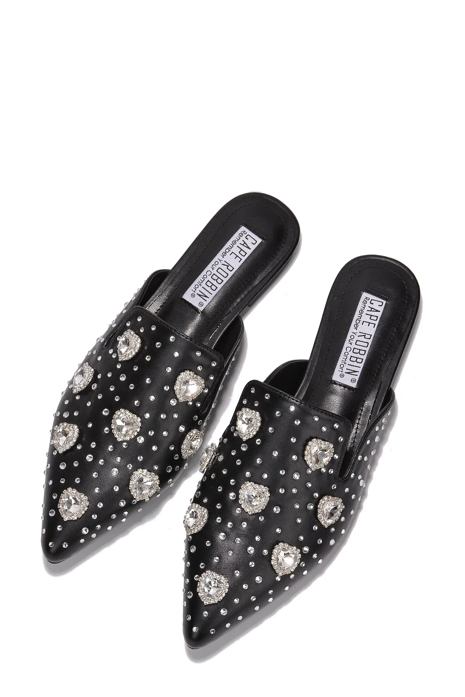 Cape Robbin Sandals Mule Sierra Rhinestone Stud Detail Pointed Toe Slip On Flats
