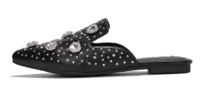 Cape Robbin Sandals Mule Sierra Rhinestone Stud Detail Pointed Toe Slip On Flats