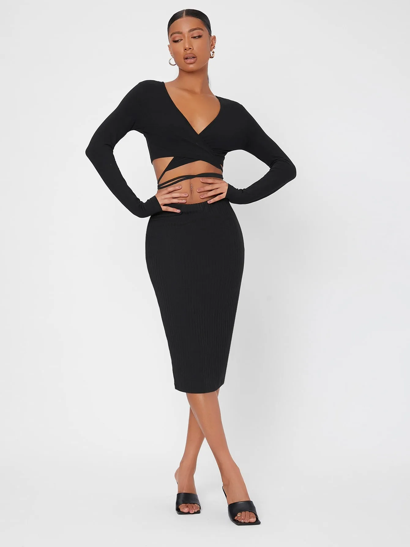 Casual Plain High Waist Midi Womens Skirts