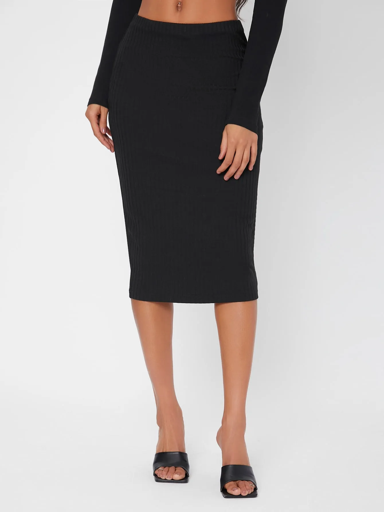 Casual Plain High Waist Midi Womens Skirts