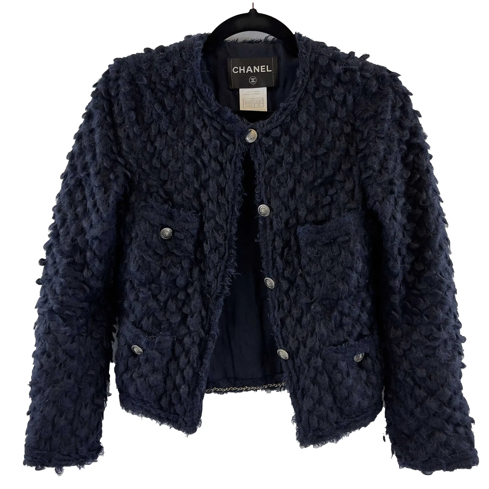 CHANEL- 08A Boucle Textured Mohair Jacket - Navy - 4 Pocket - FR 38 US 6