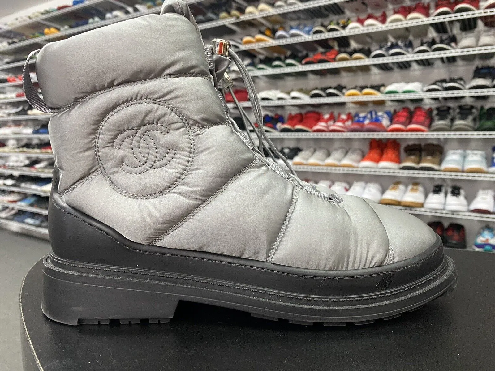 Chanel Ski Boot Walking Boot Grey Polyester Women's Size EU 40.5 US 10.5
